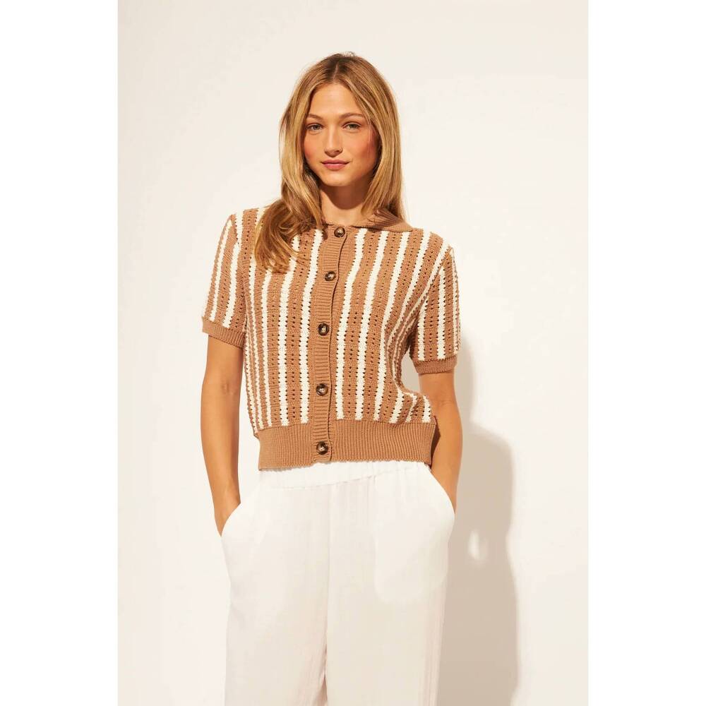 NEW JOHN + JENN francesco short sleeve cardigan in burlap